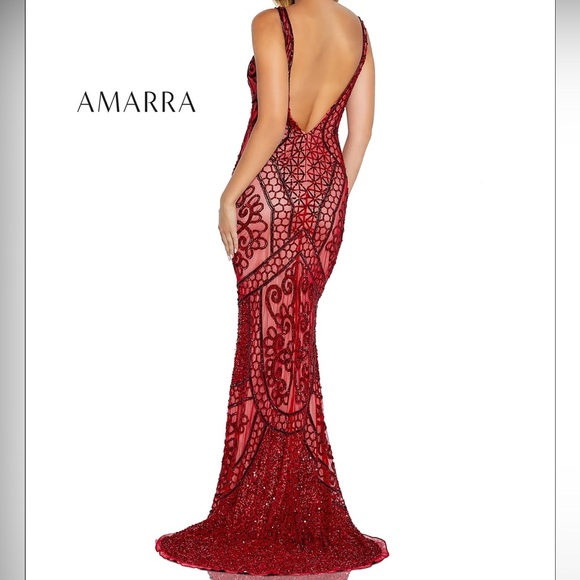 Amarra 20920 Red Size 8 Beaded Sleeveless V Neck Long Dress - Picture 2 of 7
